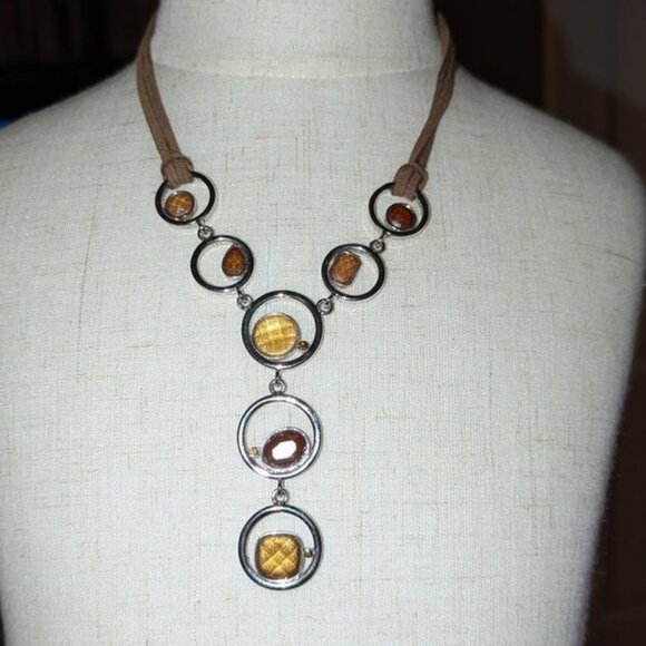 NEW Lia Sophia ALEX Necklace Faux Leather Cord Circle Pendant Adjustable 16-19" - Picture 1 of 3